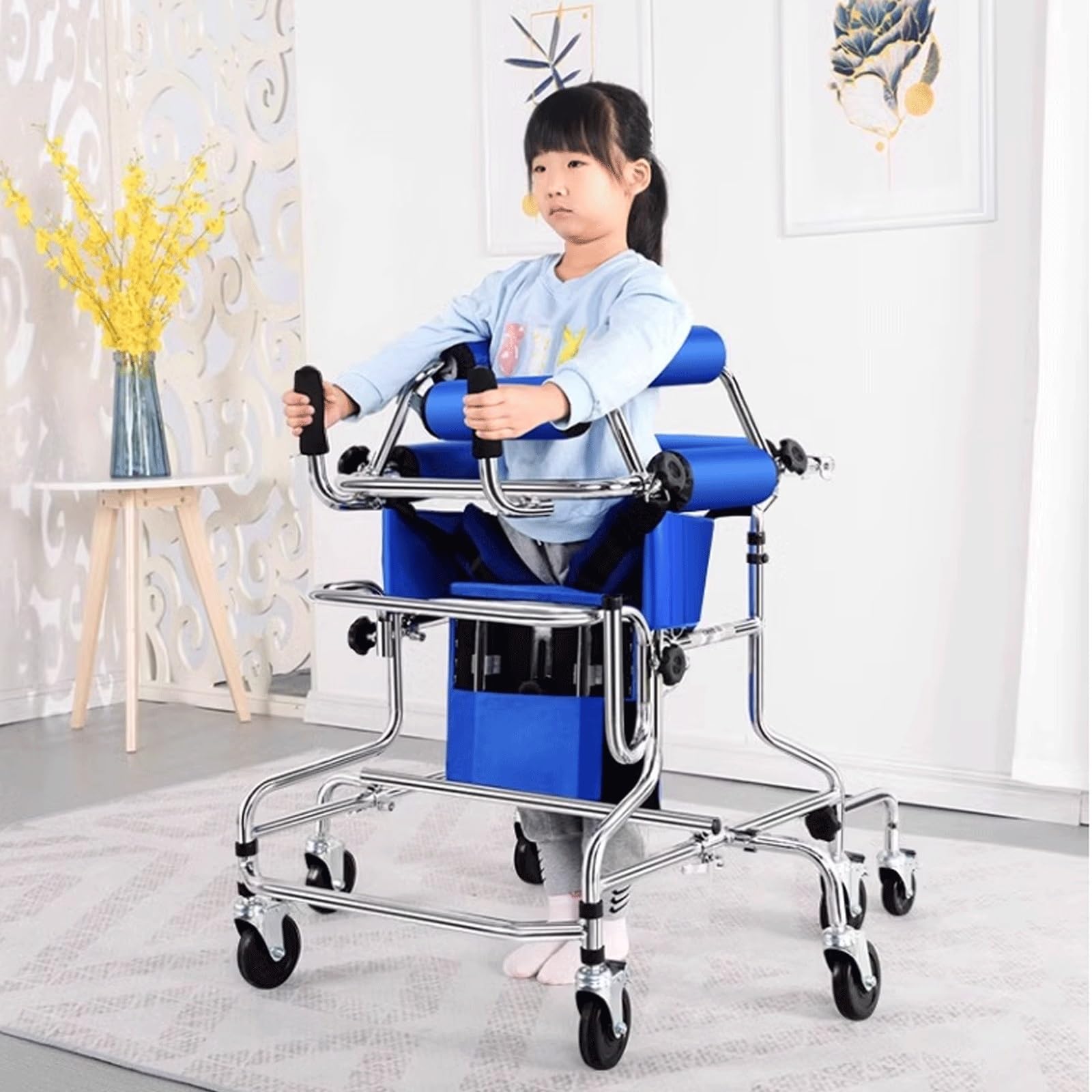 Andador de Rehabilitación Infantil, Andador Ligero Ruedas, Pie Ajustable en Altura, para Niños Pequeños, Niños, Adolescentes con Necesidades Especiales (Size : 8 Wheels+Seat Plate)