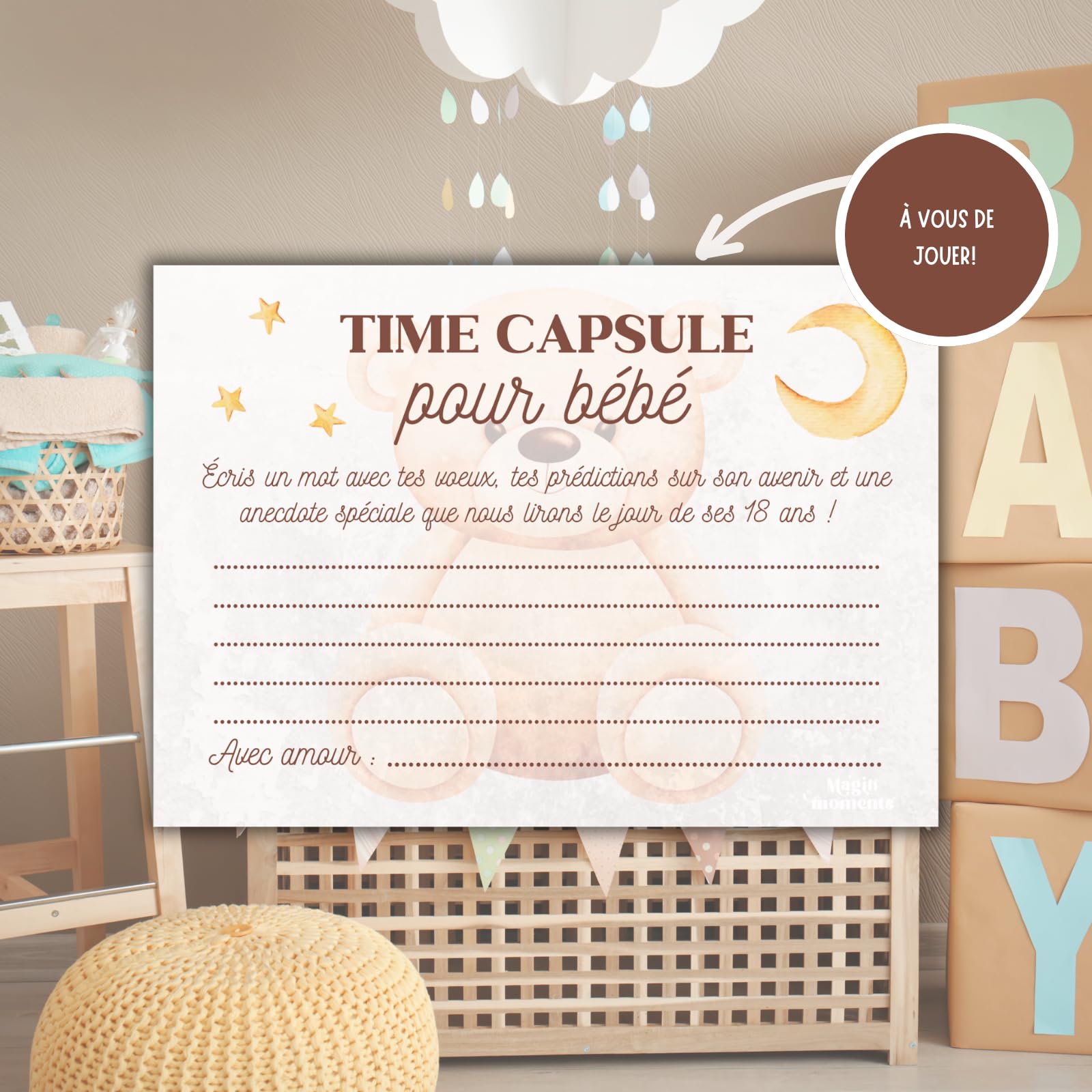 20 Baby Shower Bear Cards in French, Teddy Bear, 20 Cartes Time Capsule - Image 4