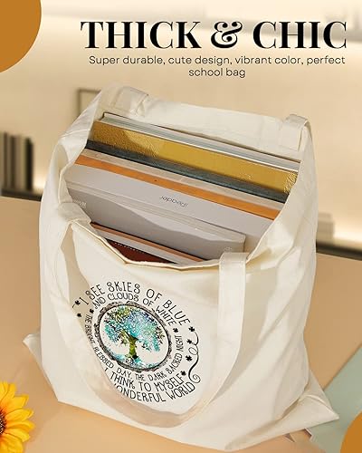 Miniatura 5 de AUSVKAI Bolsa de lona estética para mujer, lindas bolsas de algodón reutilizables de tela para compras, playa, comestibles, Árbol de la Tierra Texto