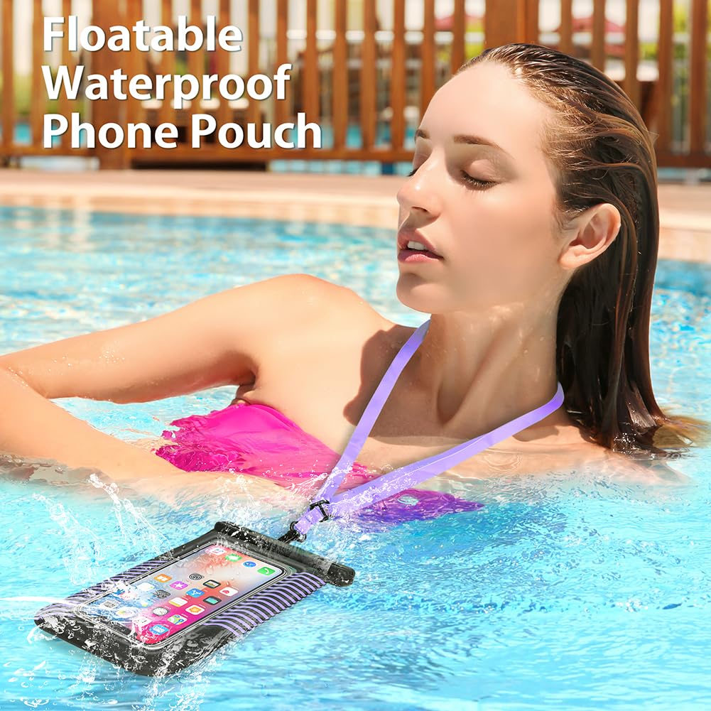 smartlle Floating waterproof phone pouches bags, IPX8 floatable cell phone water protectors cases 2 pack w/Adjustable Neck Lanyard, for iPhone 15 14 13 Pro Max 12 11, for Galaxy S24 S23 Ultra 7