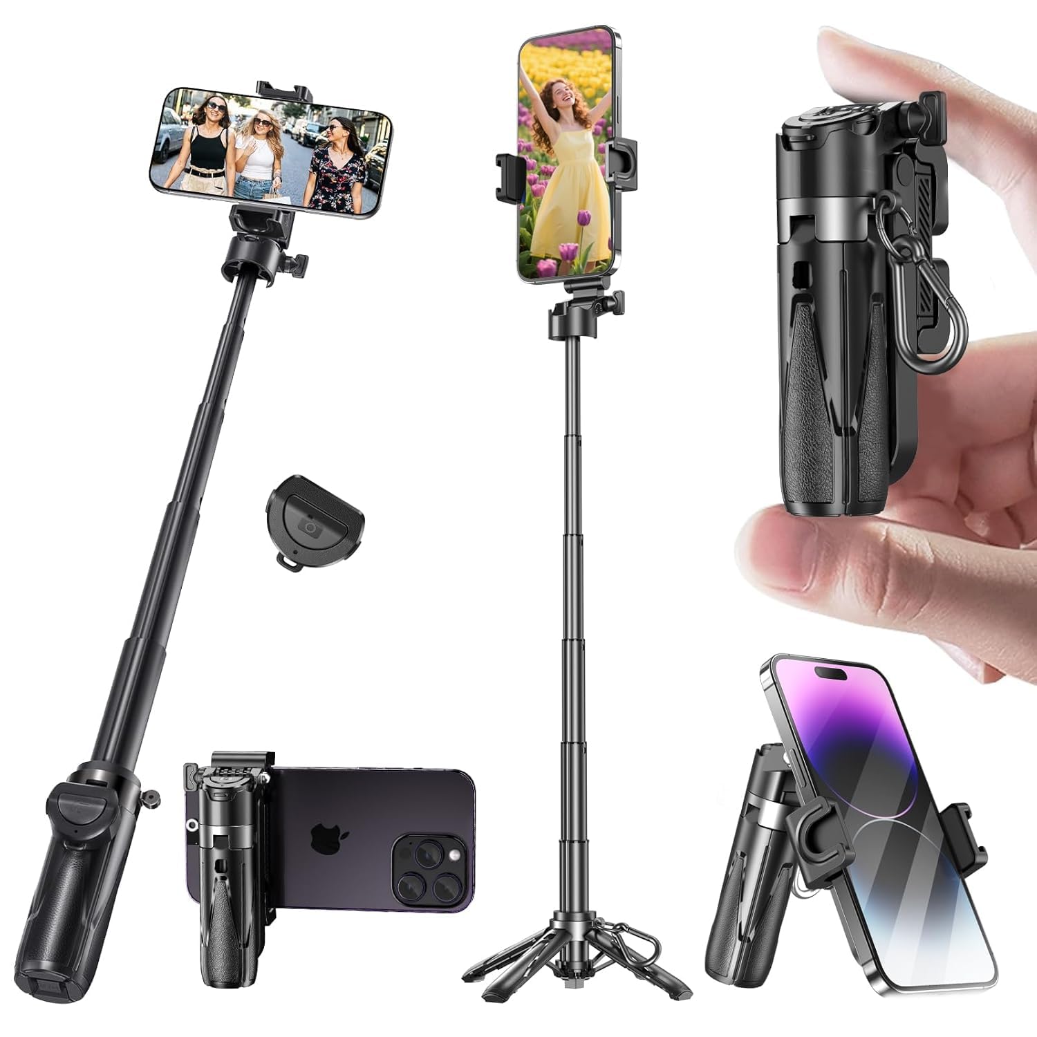 2025 Stainless Steel P15 Mini Pocket Monopod Retractable Selfie Stick Tripod with Detachable Remote Pocket Size,3-in-1 Mini Phone Grip 2 Cold Shoe,10M/393.7'' Wireless Shutter-image-11