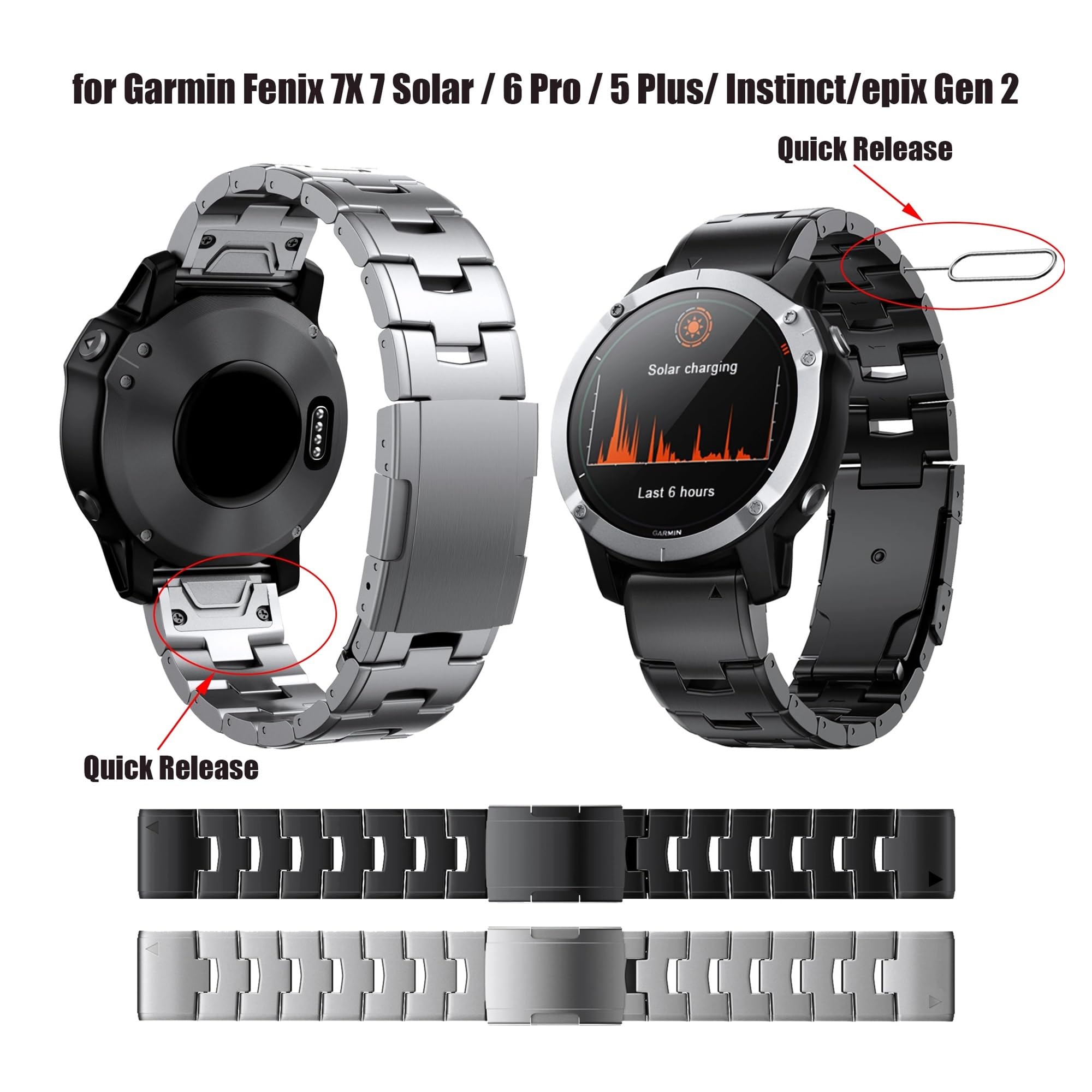 Bracelet titane 22/26mm à dégagement rapide compatible Garmin