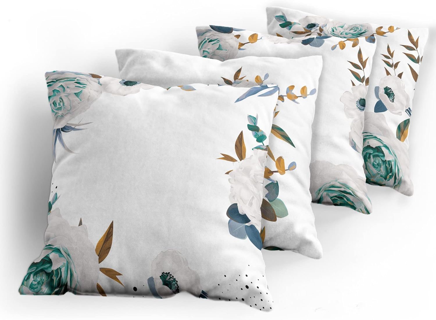 Ambesonne Floral Throw Pillow Cushion Case Pack of 4, Pastel Colored Romantic Style Blossoming Roses and Carnation Minimal Love, Modern Accent Double-Sided Printing, 20" x 12", Amber Slate Blue Teal