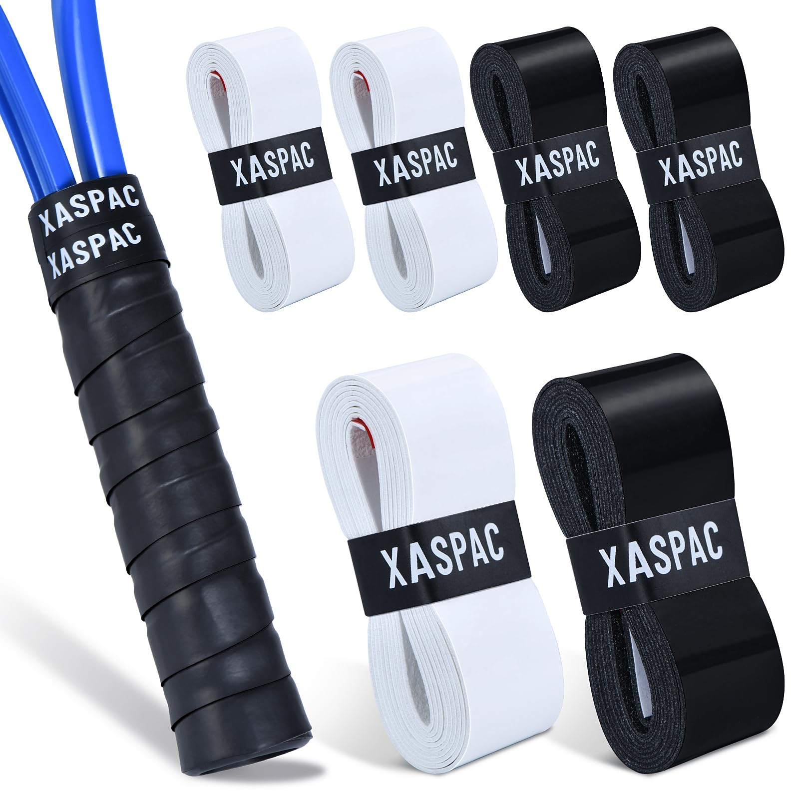 Xaspac 6 Pack Premium Tennis Racket Grip Tape - Secure Tennis Grip Tape, Tennis Racquet Grip Wrap, Absorbent Dry Feel Overgrip for Tennis, Pickleball, and Badminton
