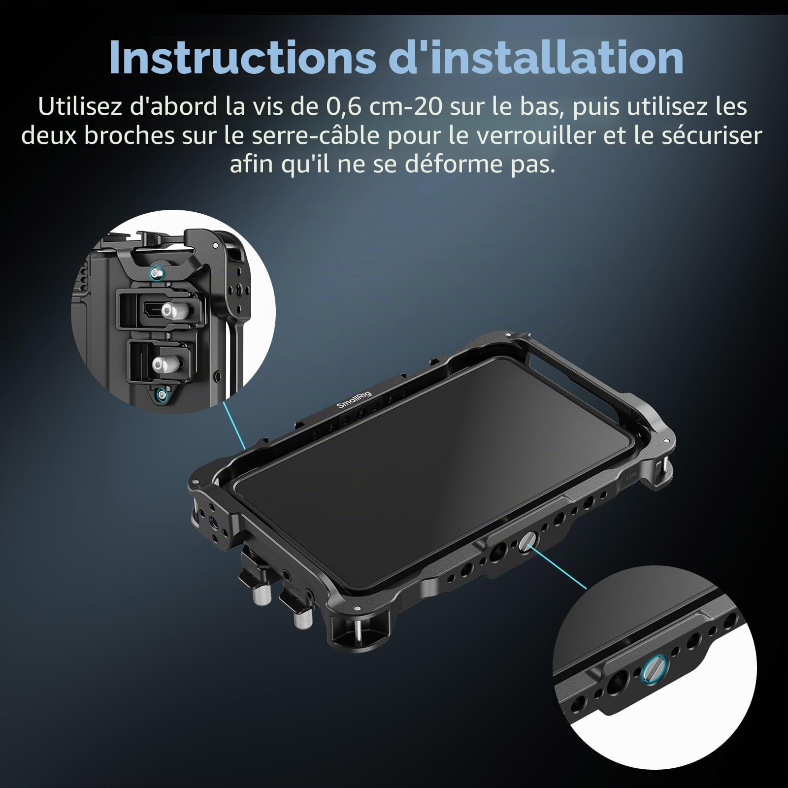 SMALLRIG Kit de Cage de Moniteur pour Atomos Shinobi II, avec Pare-Soleil, avec Protection d'Ecran, Pesant Seulement 96,3 g, avec Trous filetés 1/4"-20-5030