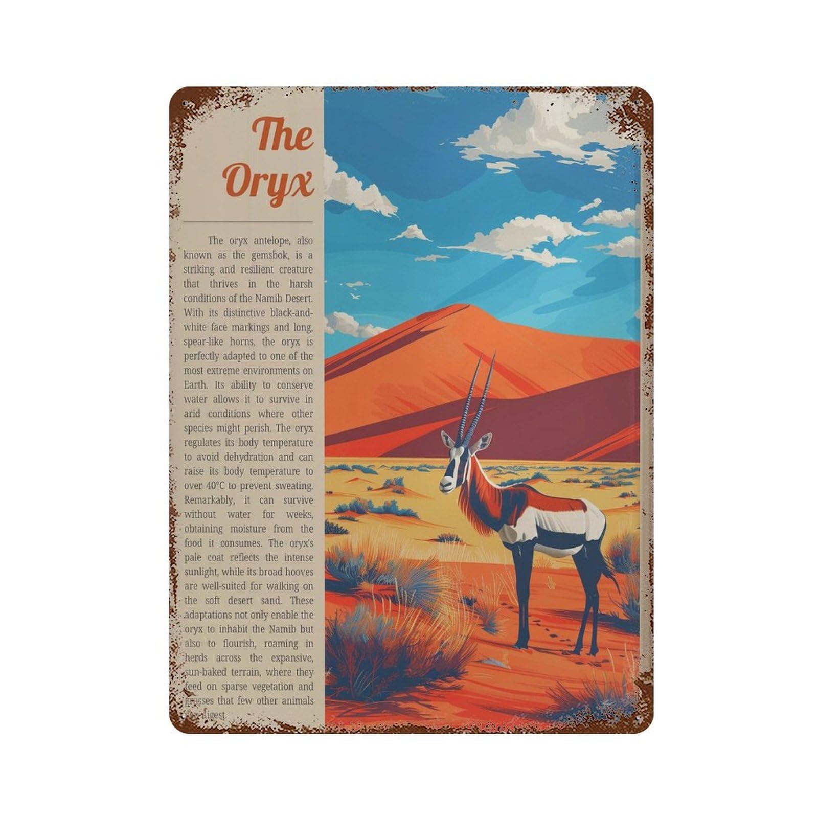 xiaoxiaoshen Oryx Antelope Namib Desert Travel (2) Wall Decor Art Metal Tin Poster Modern Home Decor Art Home Bar Shop Decorations Vintage Sign 40x30cm