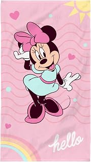 Disney Home Minnie Hello - Toalla de Playa con Estampado Infantil (100% algodón, Oeko-Tex | 70 x 120 cm), Color Rosa