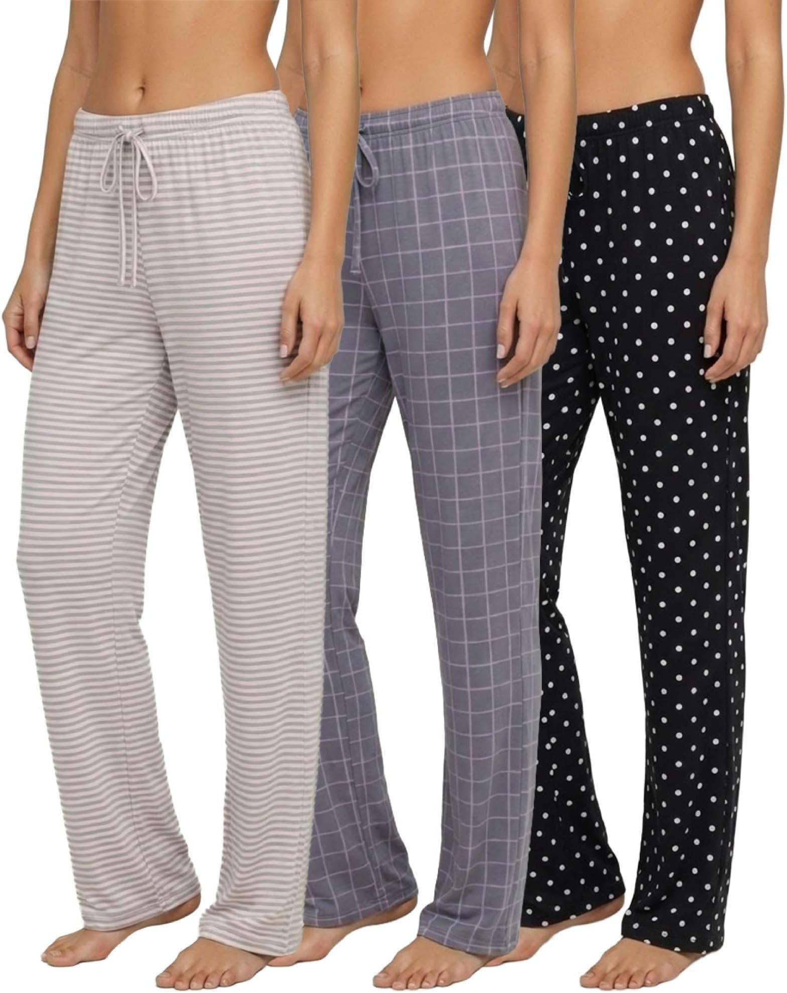 Real Essentials 3 Pack: Women’s Ultra-Soft Comfy Pajama Lounge Pants Sleepwear (Available in Plus Size)