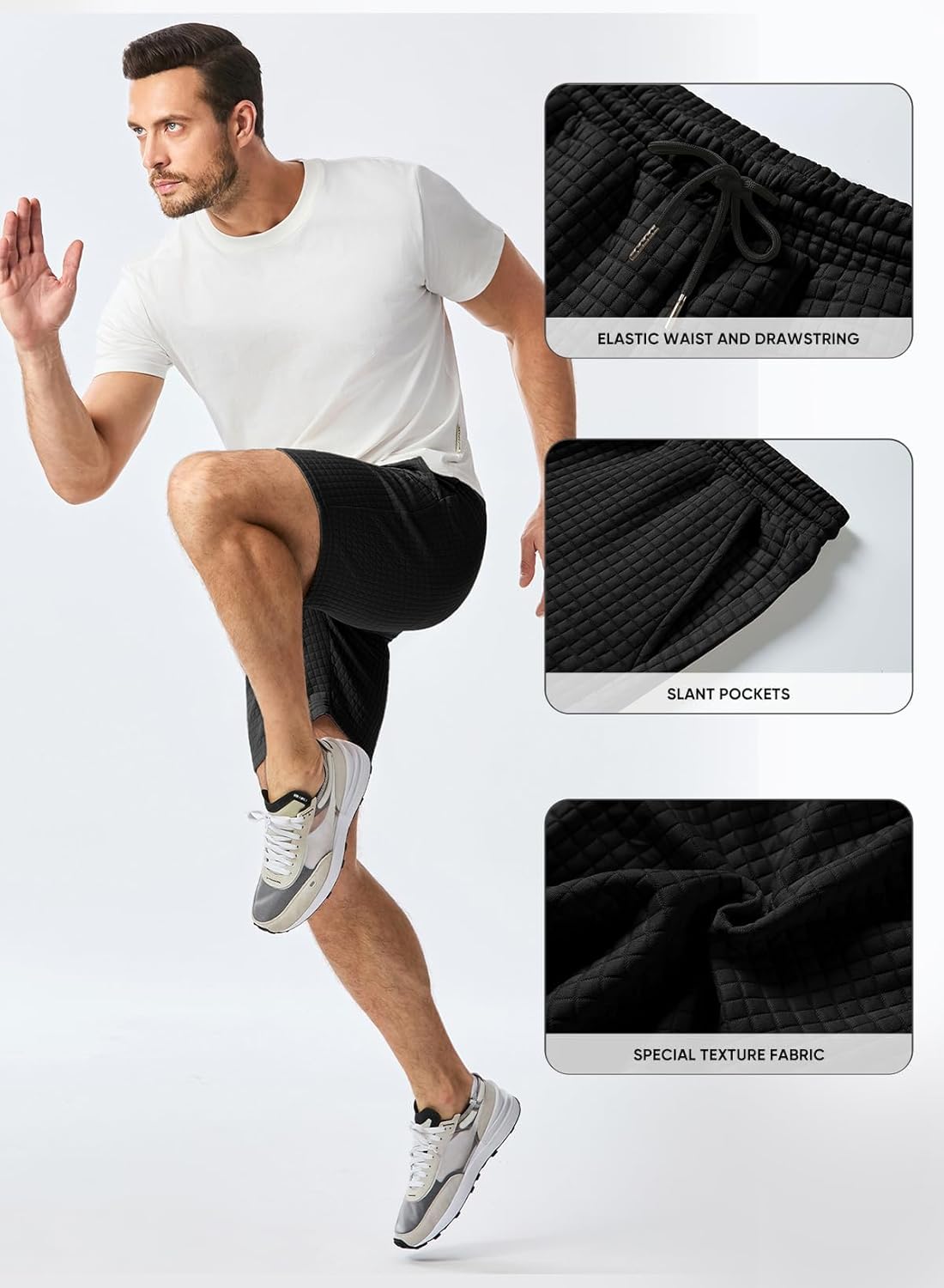 JMIERR Mens Sweat Shorts Casual Stretch Elastic Waist Waffle Workout Gym Short 7 inch Inseam Running Short with Pocket - Image 6