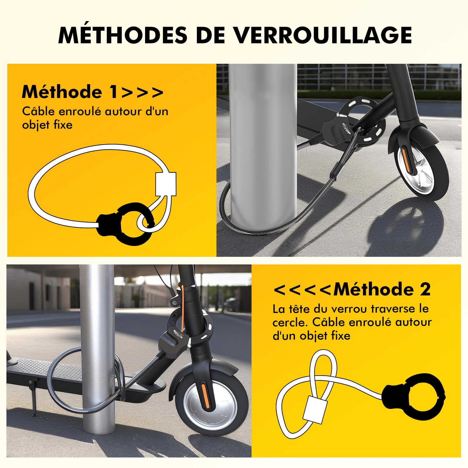 Antivol Trotinette Electrique,iWarmbase 120 CM Antivol Velo, Câble Antivol à Clef avec Menotte, Cadenas Trottinette Électrique pour Trottinette Électrique/Vélo/Moto