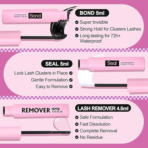 Miniatura 4 de Lash Extension Kit 300PCS Lash Clusters Kit 50D Individual Lashes 9-16MM Cluster Eyelash Extensions Kit D Curl Eyelash Extension Kit with Bond and