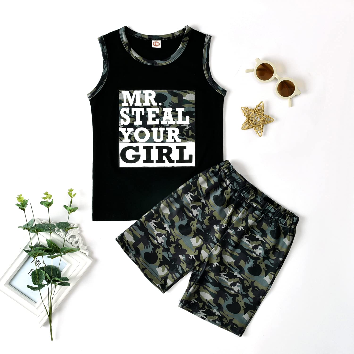 KnniMorning TEES Newborn Baby Boy Summer Set Infant Boys Sleeveless Vest Striped Shorts Sets Outfits (Black, 6-12 Months)