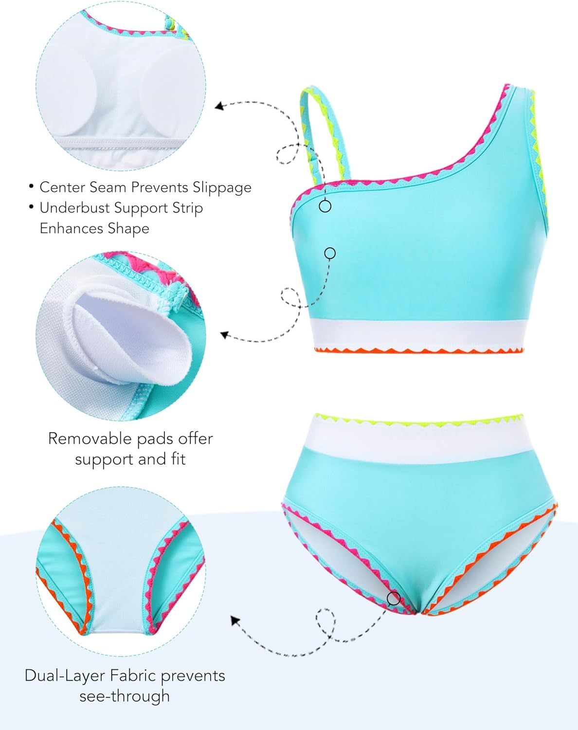 Funnycokid Girls Swimsuit Two Piece Bathing Suit Adjustable Straps Kids Bikini Sets Teens Swimwear 9-16Y - Image 7