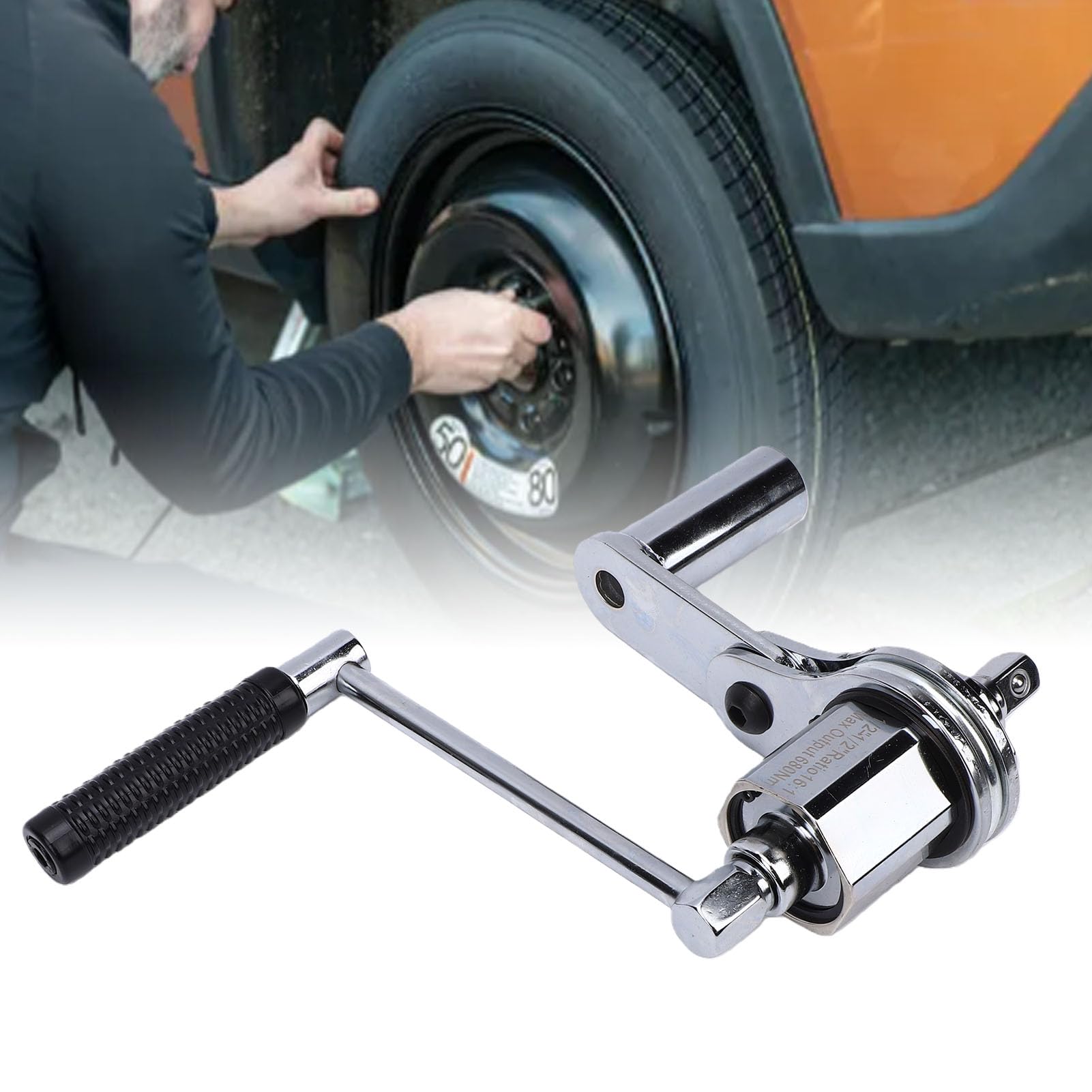 ASHATA Set di chiavi dinamometriche moltiplicate con rapporto 1:16 e potenza di uscita 680 Nm, robusto estrattore per dadi ruote, adatto per rimorchi di camion, attacco da 1/2", 4