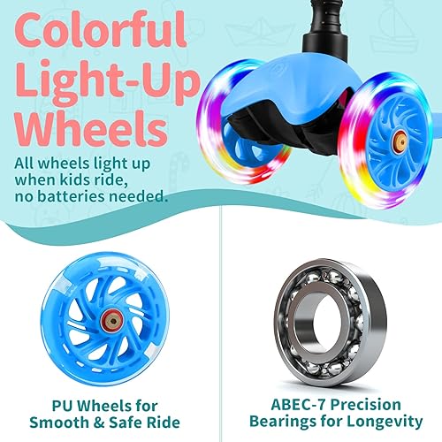 Miniatura 3 de BELEEV Scooter A1 para niños de 2 a 6 años, scooter de 3 ruedas para niños y niñas, ruedas iluminadas de poliuretano, 4 alturas ajustables,