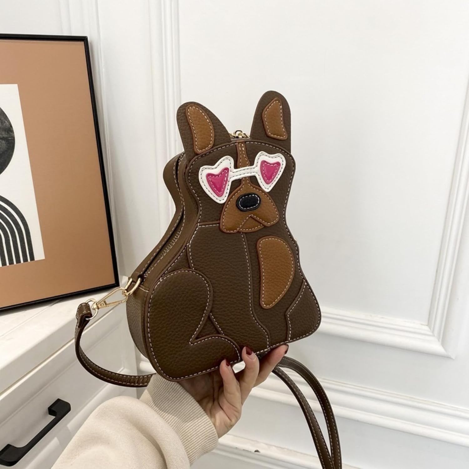 IAMUHI Women Cute Patchwork Dog Puppy Shaped Crossbody Shoulder Bag PU Leather Handbag Unique Novelty Animal Purse