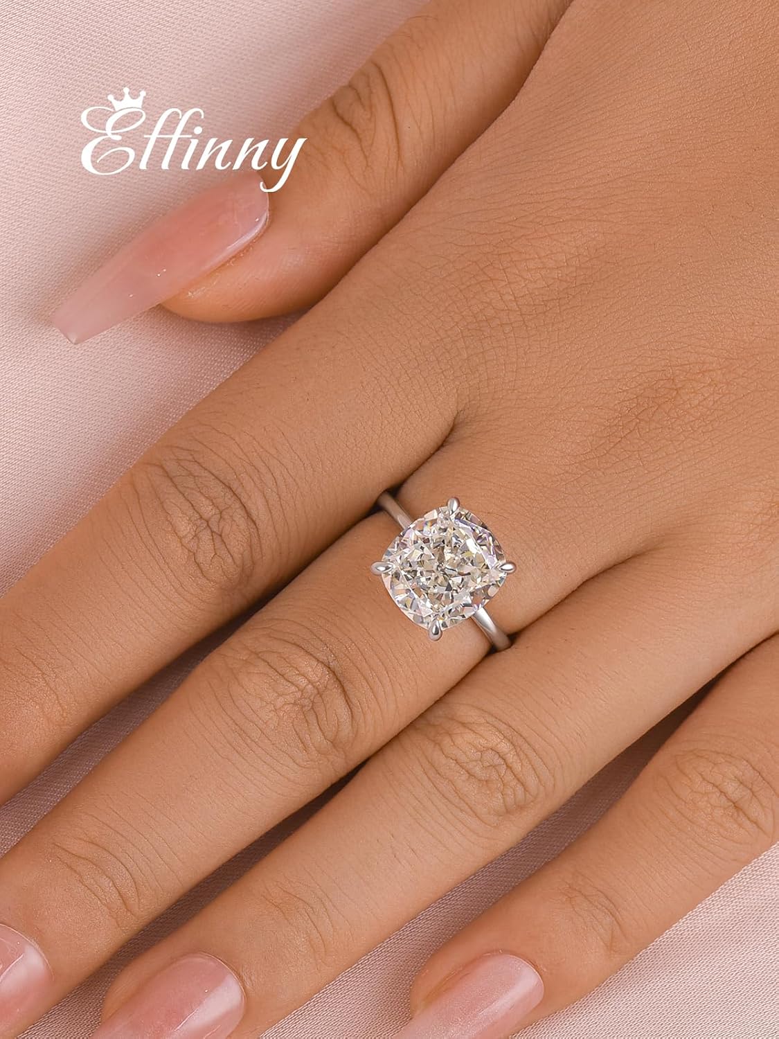 5.0ct Crushed Ice Solitaire Cushion Cut Engagement Ring,925 Sterling Silver Simulated Diamond Promise Ring for Wedding,Daily,Travel,Party - Image 6