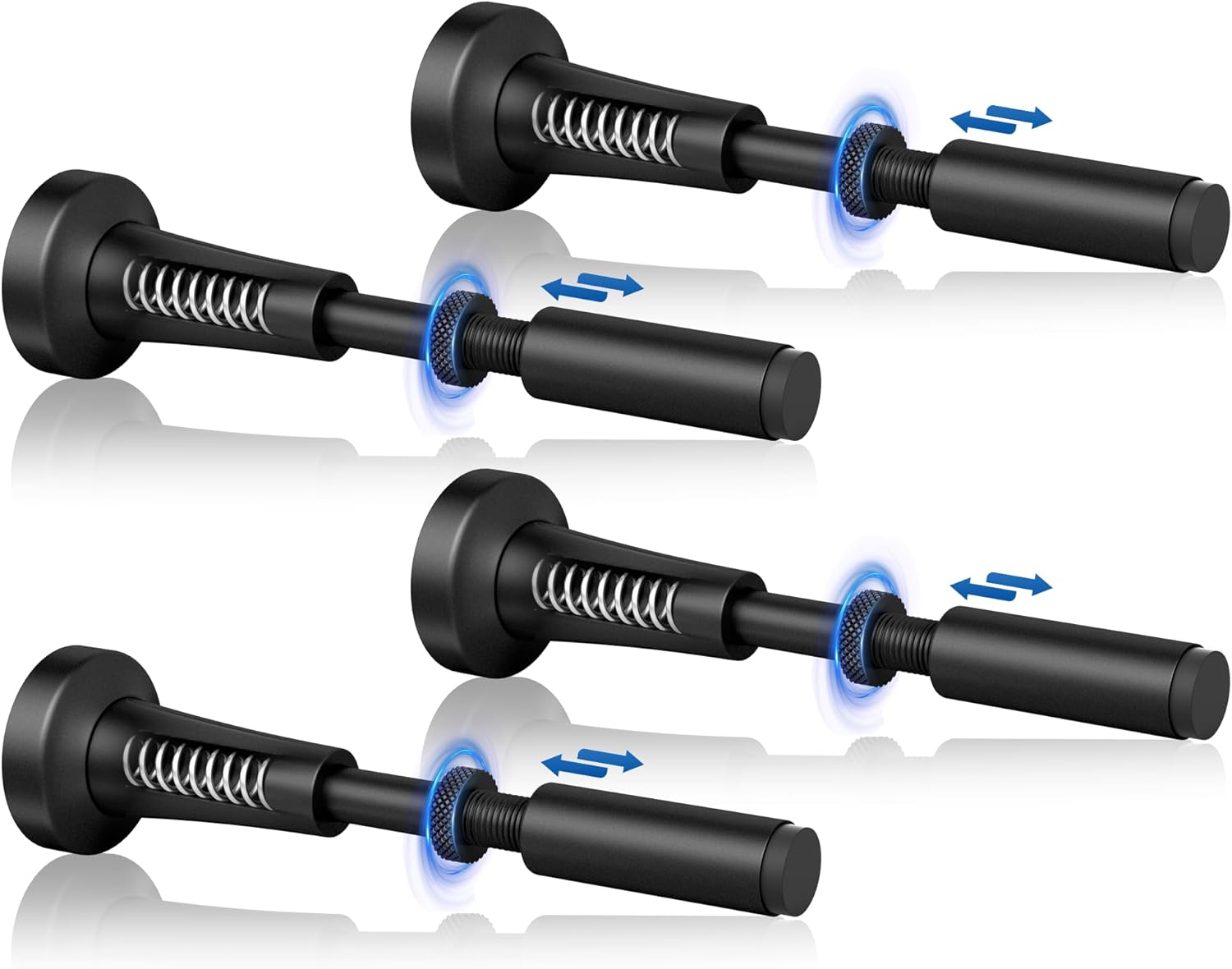 4pcs Adjustable Spring Door Stops, 4.17-5.35in Aluminum Long Door Stoppers with Silicone Tip, Matte Black Door Stop for Bottom of Door, Screw & Adhesive Installation, Black