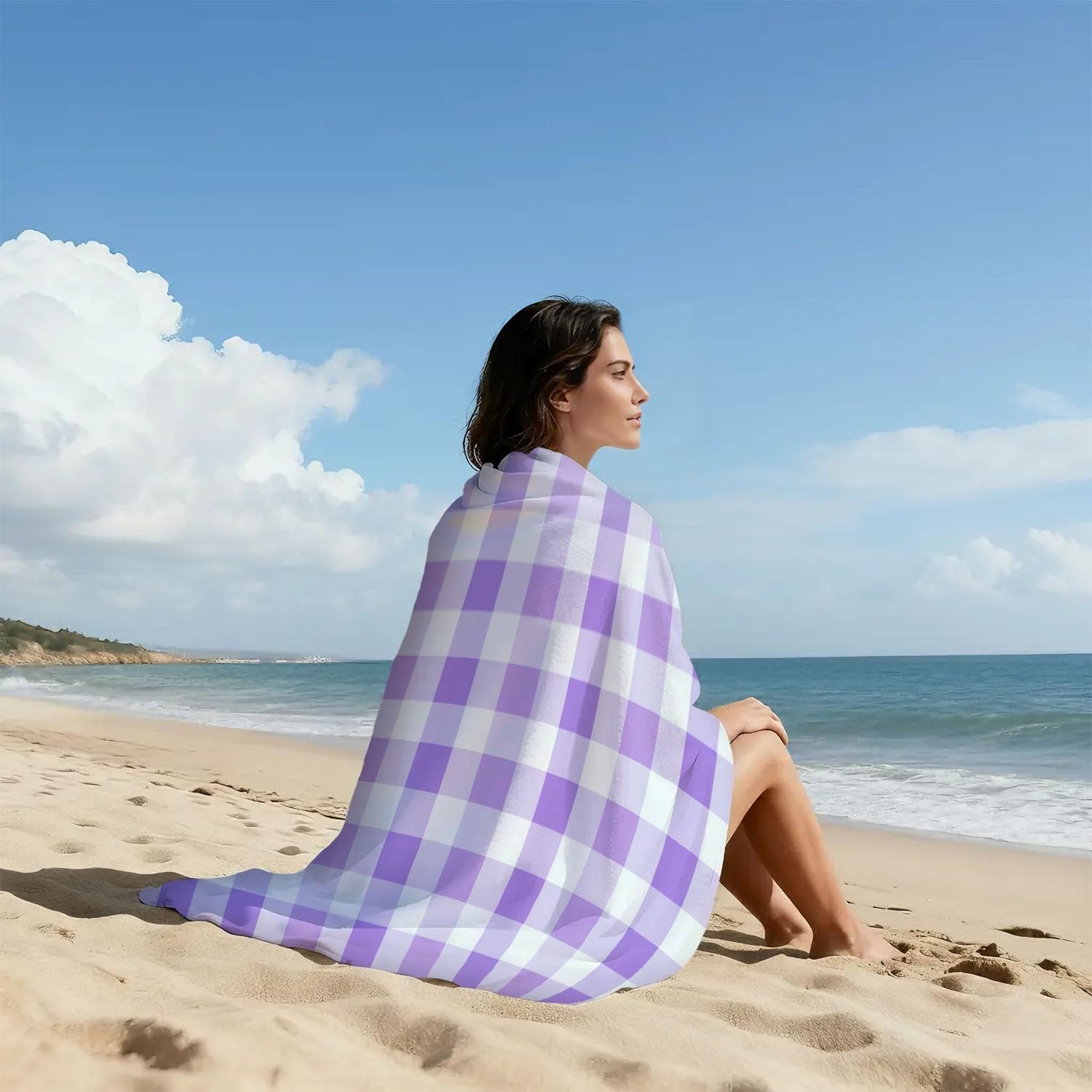 Minimalistisch, Elegant, Kariert, Sanft Strandtuch 230 x 210 cm - Strandtuch trandtuch Leichtdünn Weich Quadrate, Gitter,für Strand, Pool, Yoga, Picknick