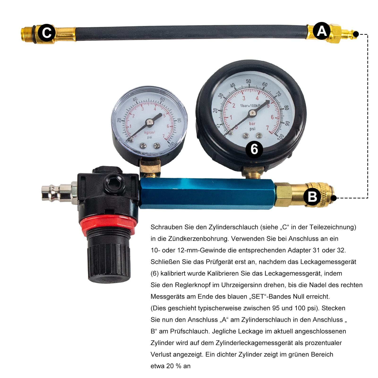 46 piezas profesional Compresión Comprobador de Compresión Compresión Comprobador de Compresión Motor Gasolina Diesel Comprobador de Compresión Cilindro con Dual Gauge Engine para coches, coches