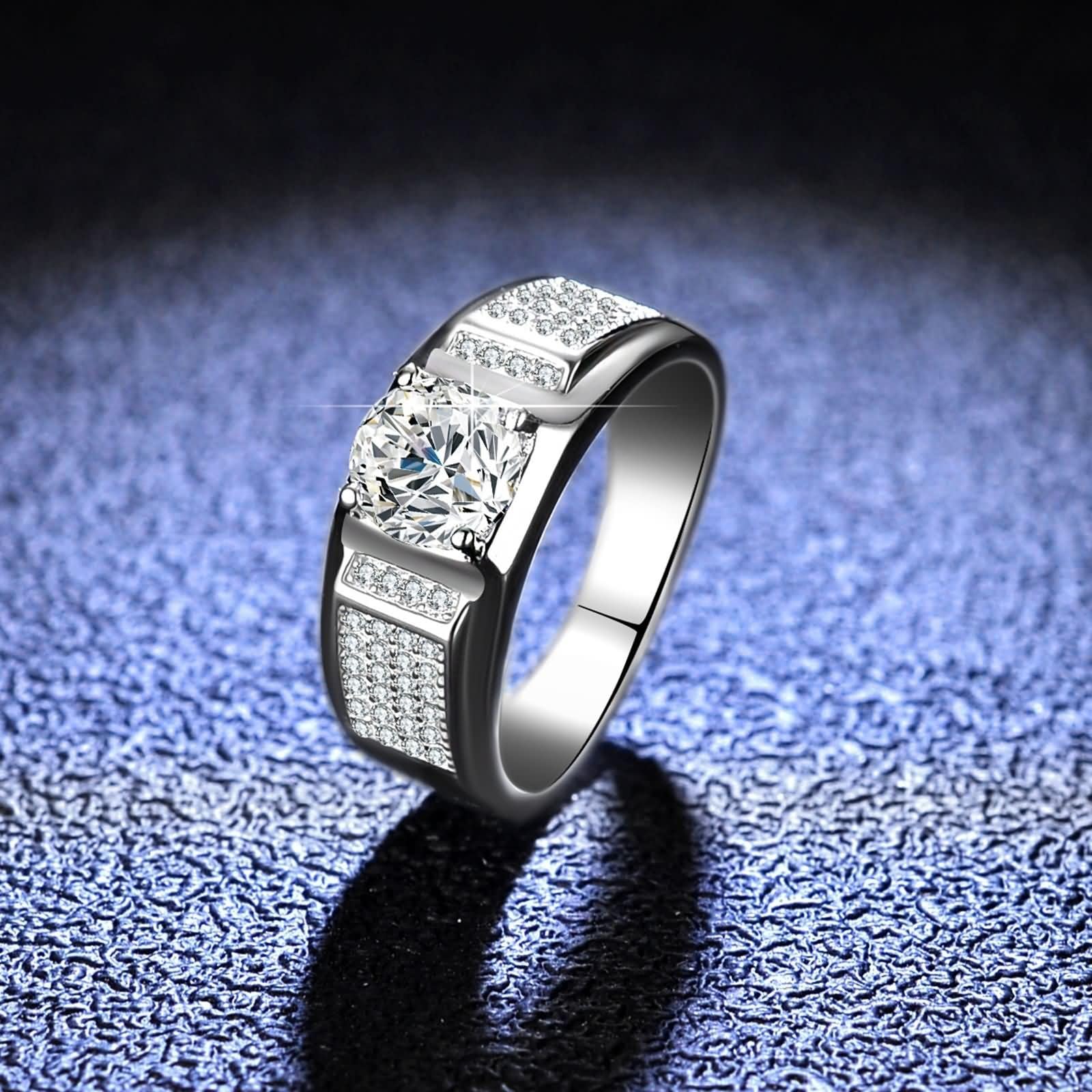 Anillos para hombre, anillos de hombre de plata redonda con 1 Ct Moissanit Plata Platino 950 Talla 67 (21.3)