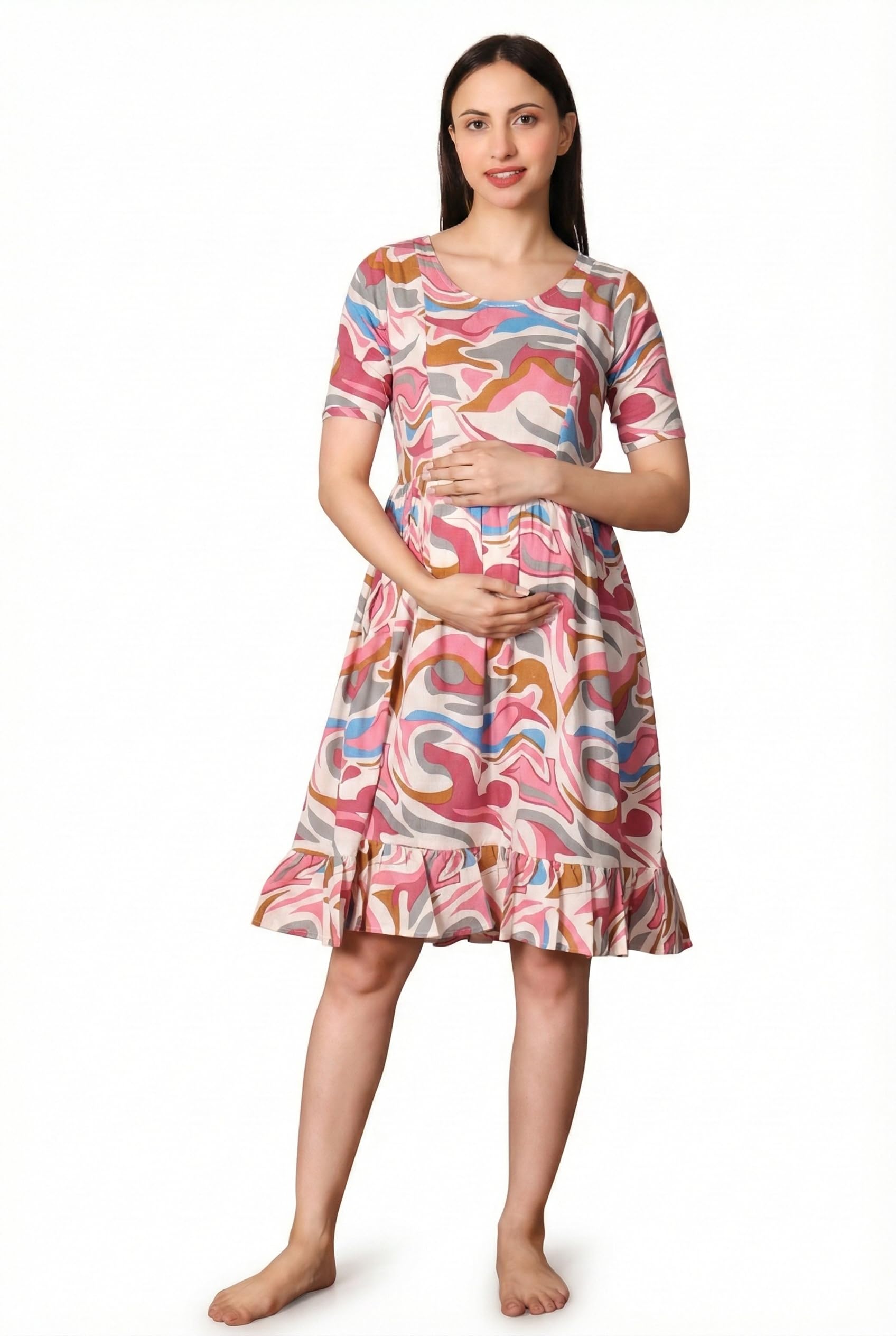zuvino Maternity Feeding Dress for Women | Pregnancy Dress with Dual Zippers & Inner Flaps | Plus Size Maternity Dresses up to 6XL | Stylish Feeding Dress.-picture-3