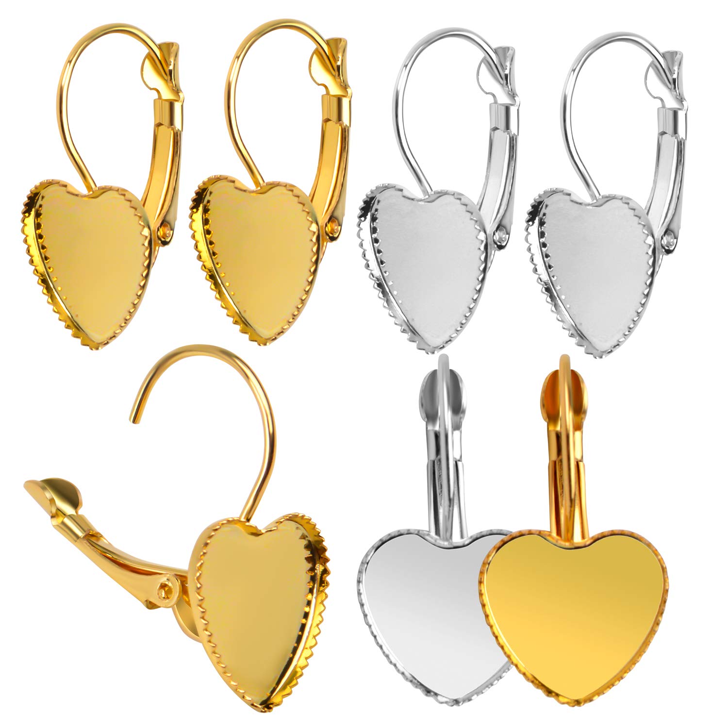 Leverback Earring Findings, 20pcs Brass Lever Back Hoop Earrings with Heart  Cabochon Earring Tray Earring Components for Earring Making, Sliver