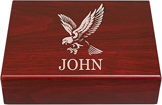 NEW WORLD ACCENTS Personalized Wooden Box, Engraved Memory Gift for Him, Christmas, Father's Day, Man Cave, Husband Groomsman (Small)
