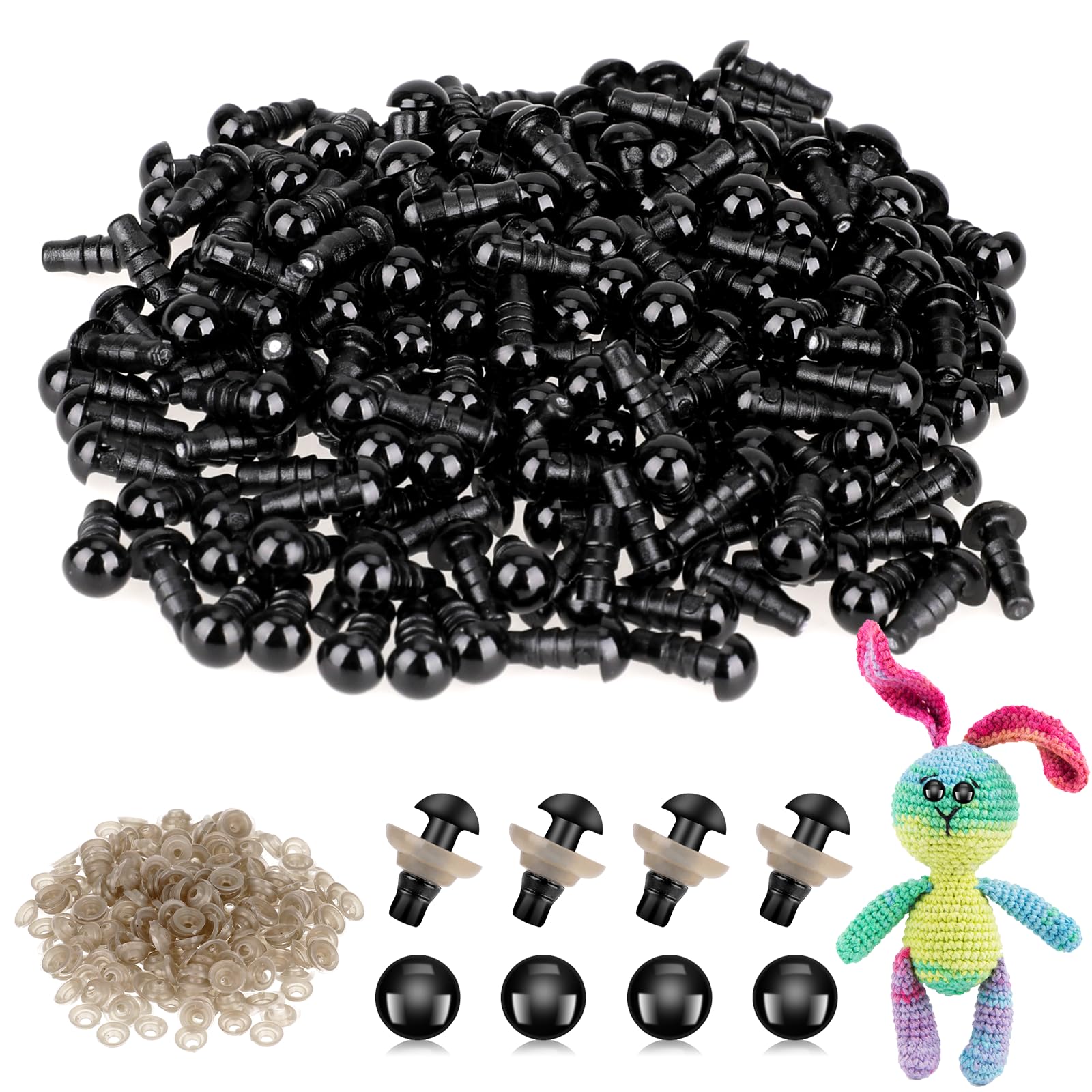 MUCUNNIA 180 Pezzi Grandi Occhi di Sicurezza in Plastica per Amigurumi 12-30mm Occhi di Bambole Glitter Artigianali all'Uncinetto con Rondelle Occhi di Animali di Peluche