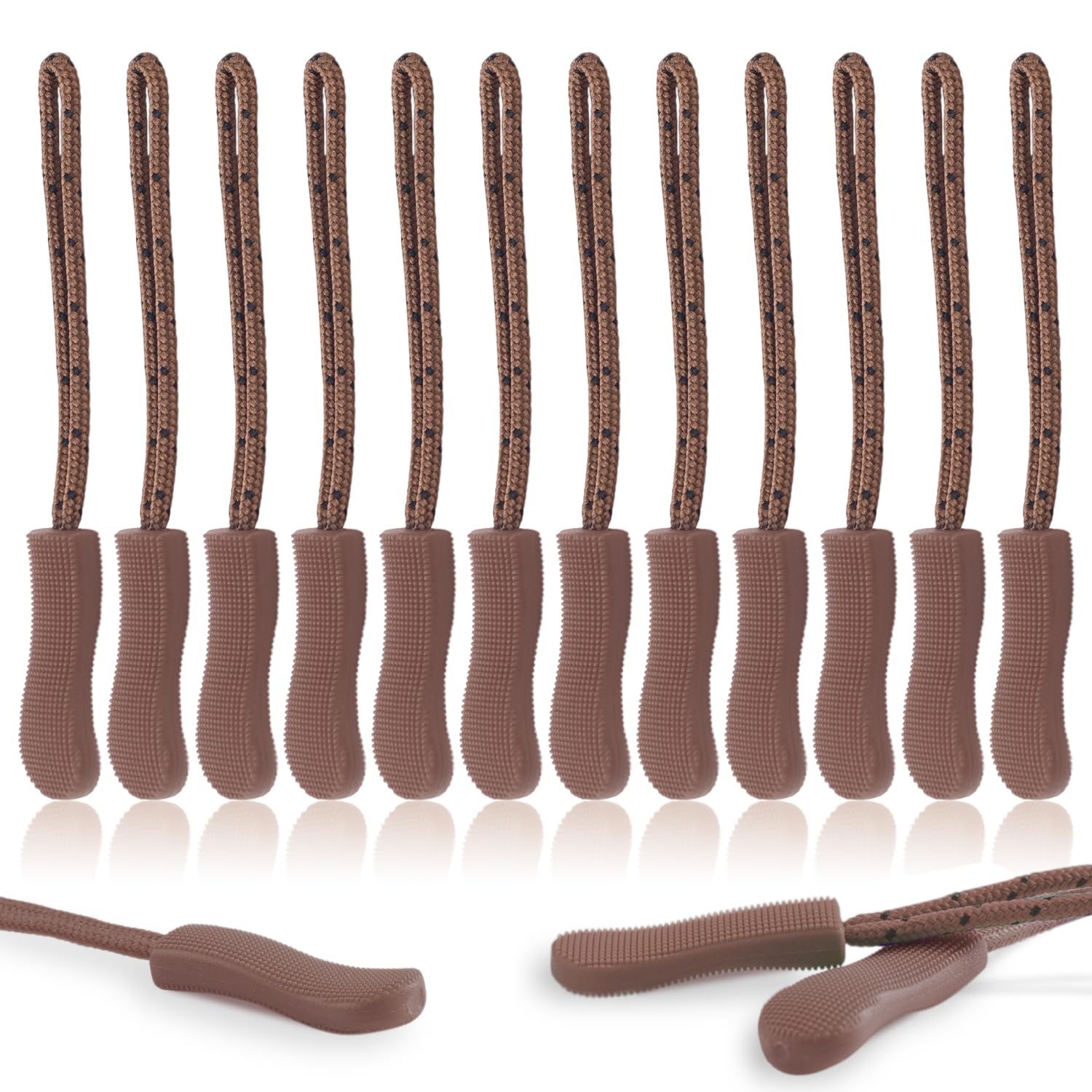 CooBigo 12Pack Zipper Pull Replacement, Golf Bag Zipper Pull Replacement Tab for Backpack, Jackets, Pants, Boots, Coats, Luggage - Brown(Universal
