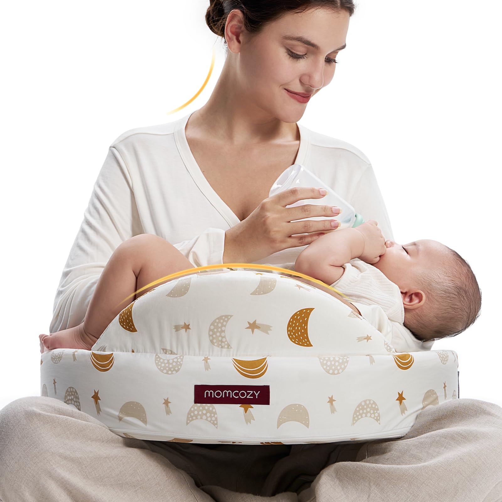 MomcozyInnovative Safety Fence Nursing Pillow - Firm & Springy Memory Foam - Stable, Ergonomic Support & Comfort - Wider Breastfeeding Cushion, Adjustable, Removable Cover, Baby Safety Certified