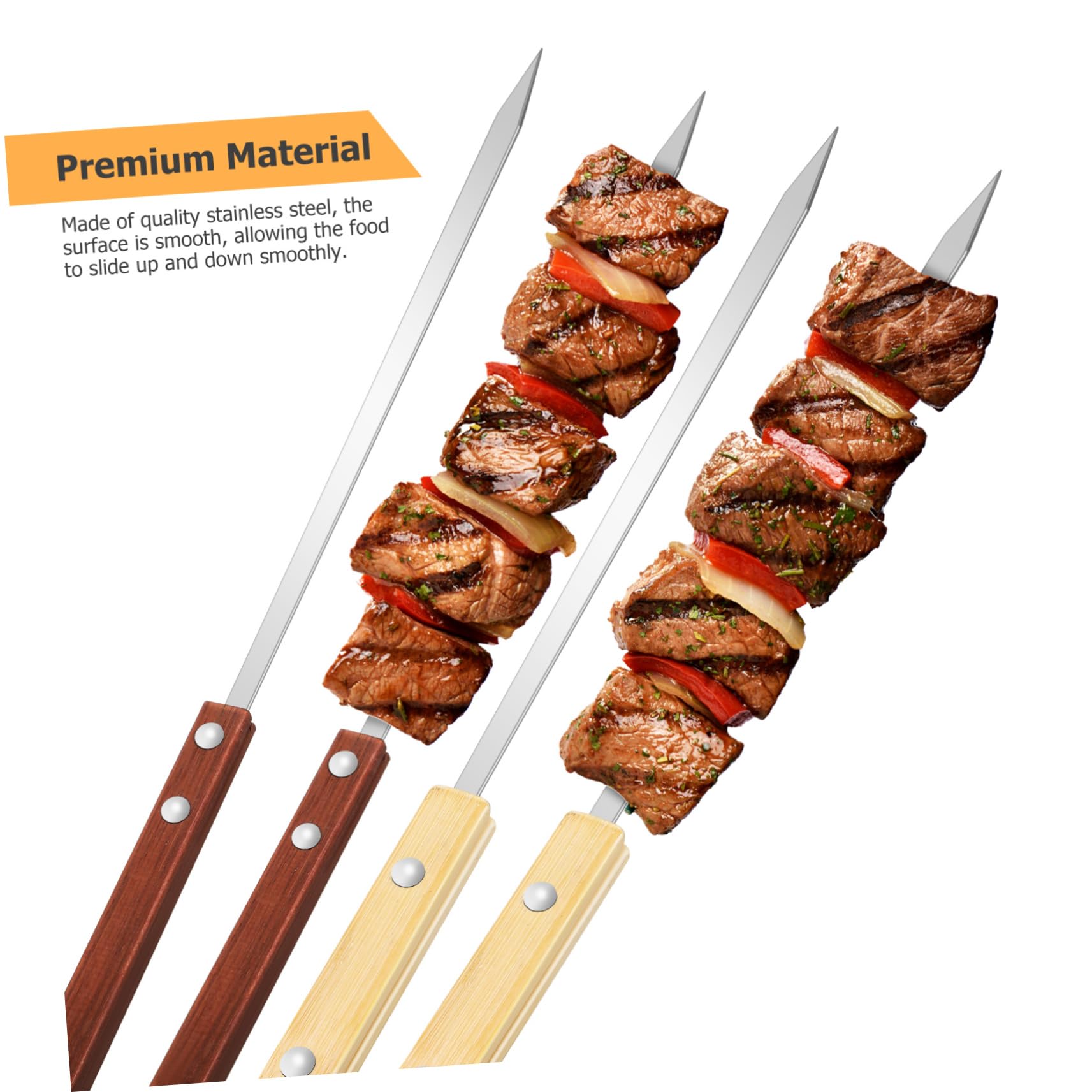 Gatuida Manico in Legno in Acciaio Inox per Barbecue 12 Spiedini Riutilizzabili e Facili da Pulire, per Campeggio e Ristoranti