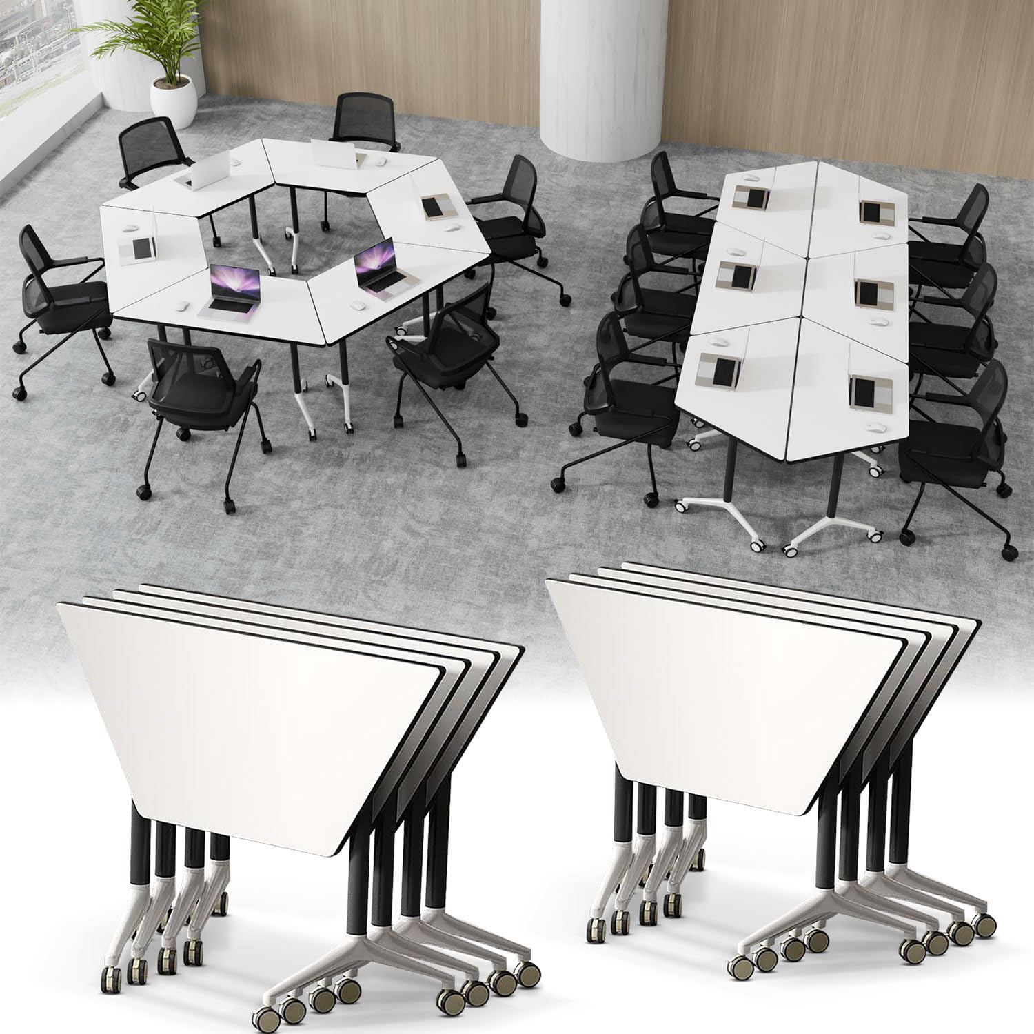 6 Pack Folding Conference Table,Mobile Office Conference Room Tables On Wheels,Portable Modular Meeting Seminar Tables,Modern Training Meeting Table