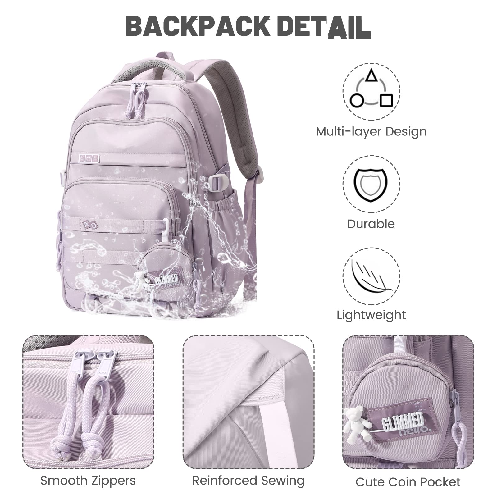 Amythe Zaino Scuola Media e Superiore Ragazza, Zaino Viaggio Donna Zainetto Casual Moda Impermeabile Grande, Zaino per Laptop da 15.6 pollici, Viola