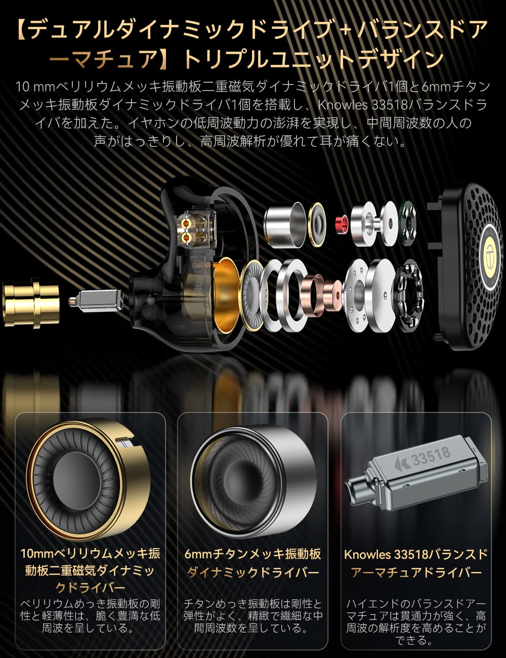 Amazon.co.jp: TRN-TA3 イヤモニ ハイレゾ イヤホン Knowles BA+2DD