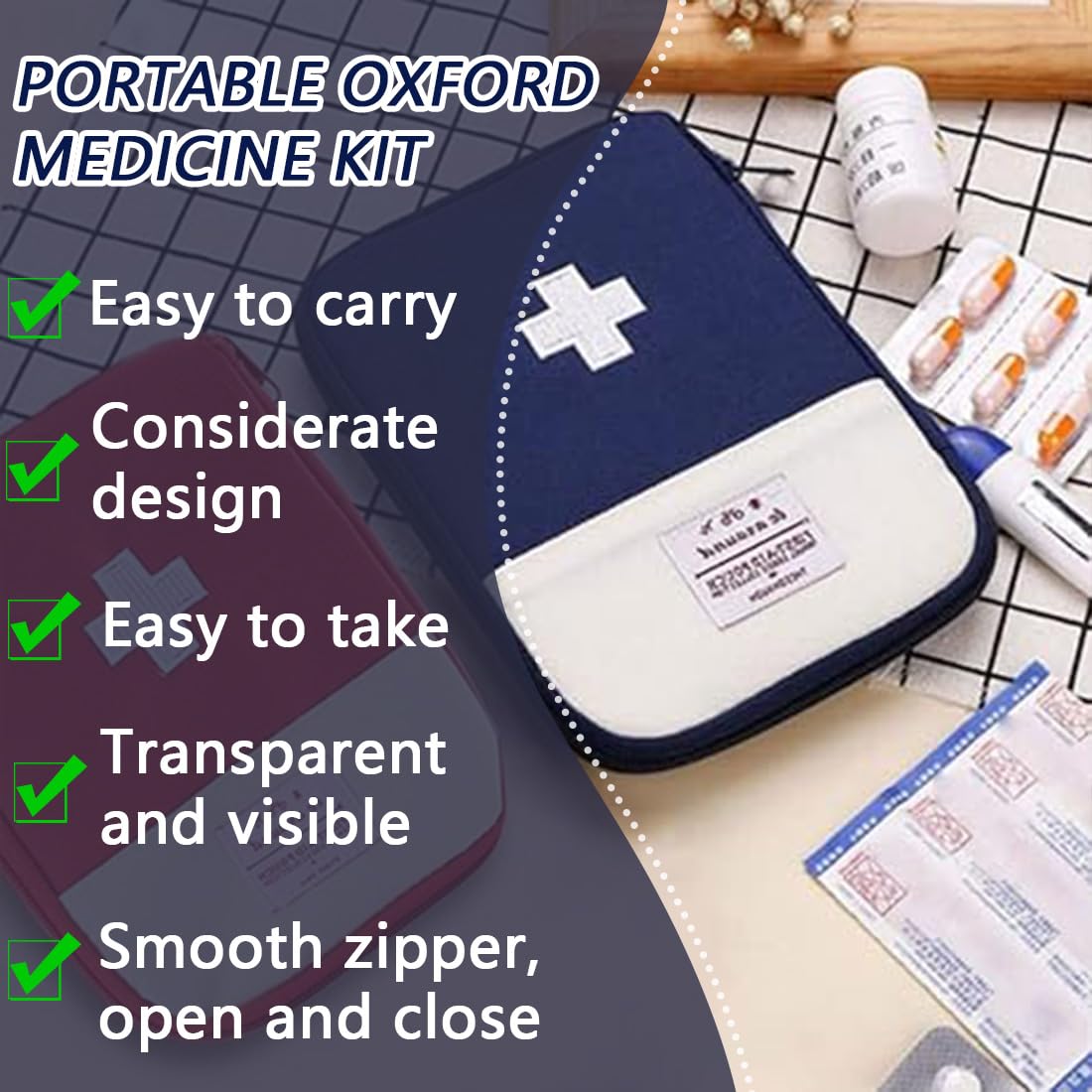 Mini Kit Di Pronto Soccorso Portatile, 2 Pezzi, Borsa Medica Vuota In Tessuto Oxford, Rossa E Blu, 12,5x17 Cm