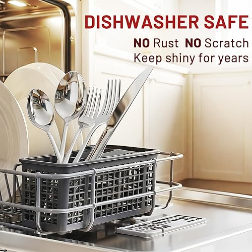 Miniatura 3 de Kikcoin Juego de 40 piezas de cubiertos para 8, juego de cubiertos de acero inoxidable de peso equilibrado, juego de cuchillos, cucharas y tenedores