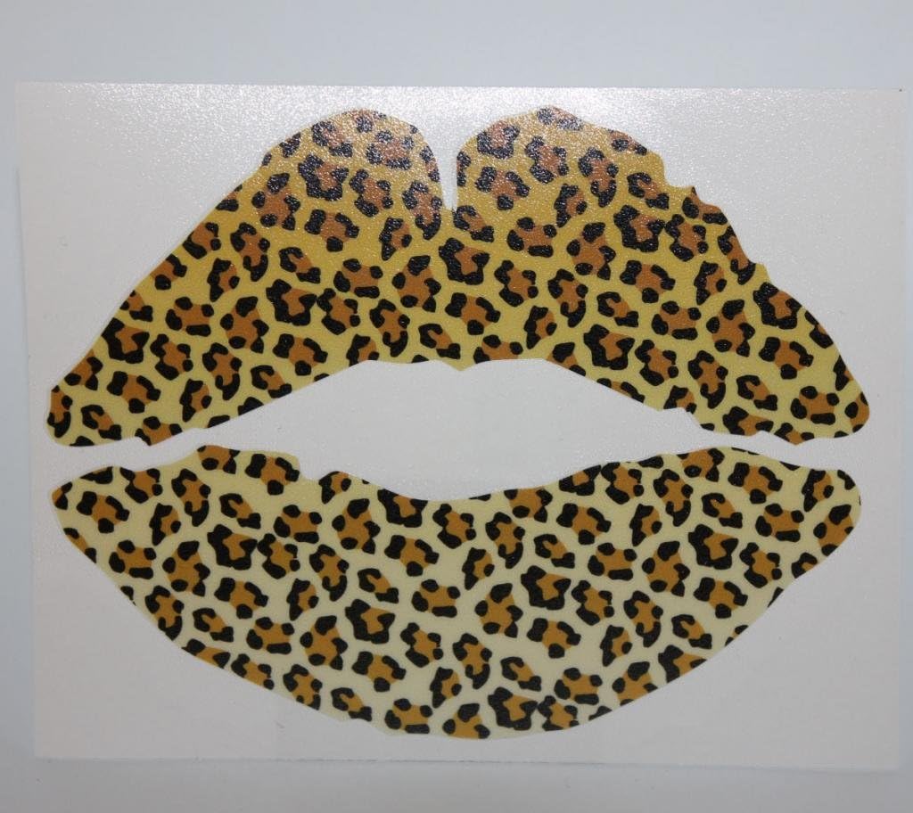 Leopard Print Kiss Lips Decal bumper sticker 6"- Use Outdoor as an Automotive Grade Powersport Graphic kit Or Indoor as a Decorative Laptop or touch screen tablet skin