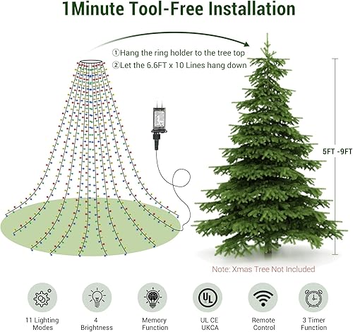 Miniatura 2 de Marchpower Luces de árbol de Navidad que cambian de color, 11 modos de luz de Navidad al aire libre con control remoto, 400 LED de diamante de 6.6