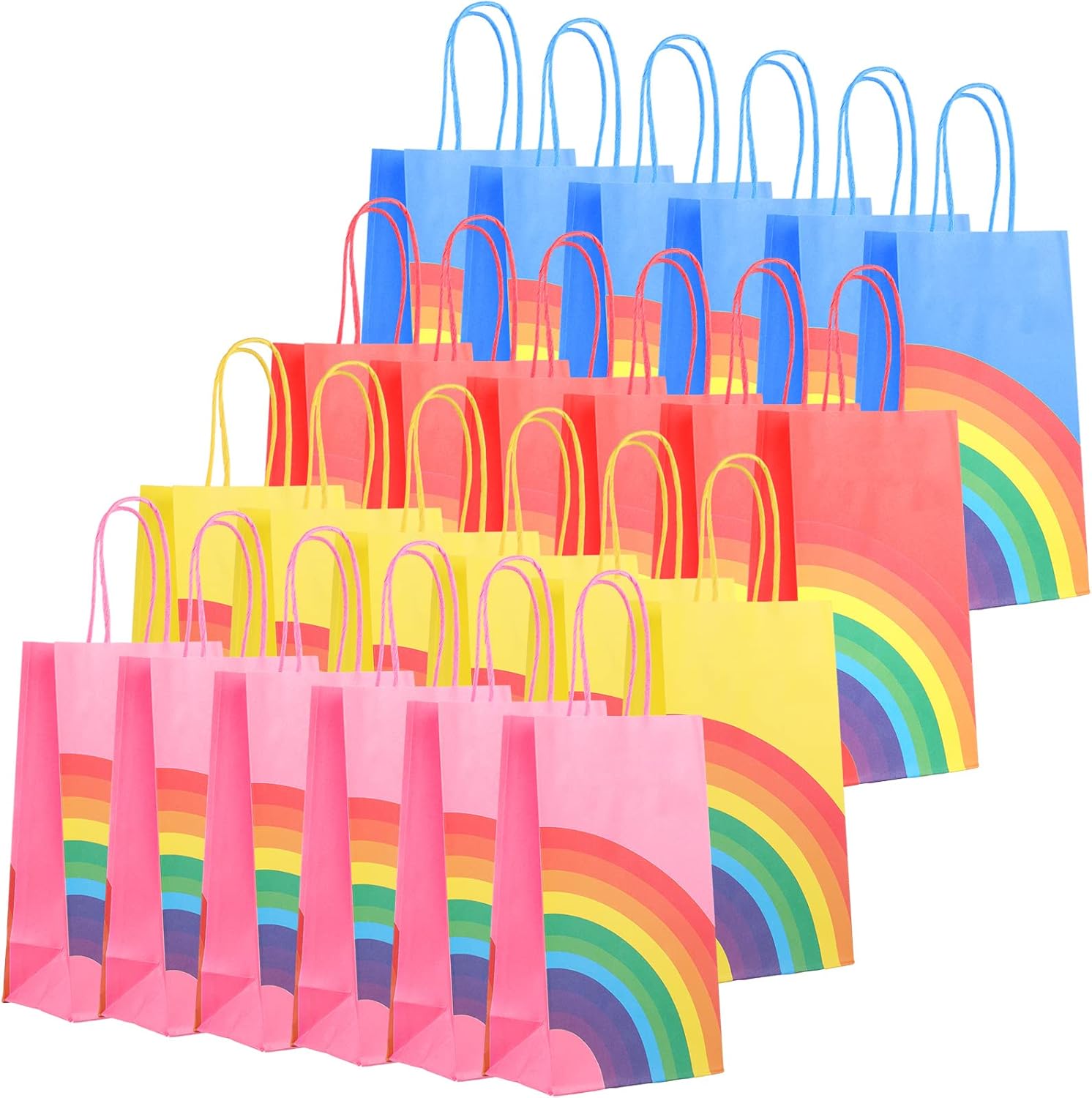 24 Pcs Kraft Paper Rainbow Party Favor Bags with Handle, Stickers, 4