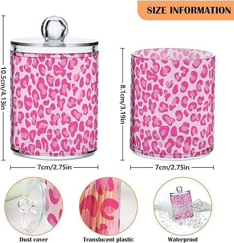 Miniatura 3 de Tarro de almacenamiento de plástico transparente hermético con estampado de leopardo rosa, 2 piezas, recipiente de almacenamiento de alimentos,
