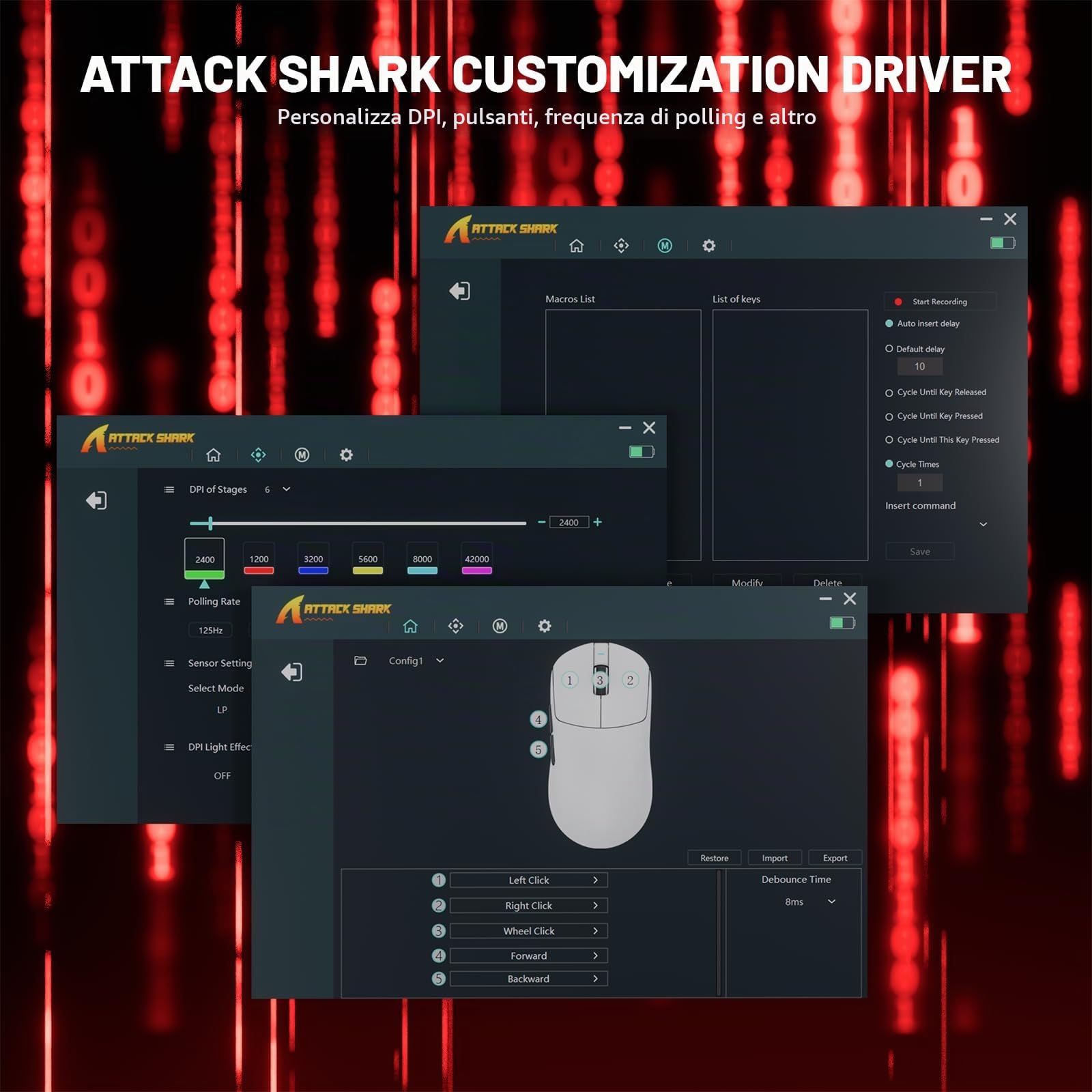 ATTACK SHARK Serie X8 Mouse Gaming Wireless, 55–65 g Ultralight, Sensore PixArt PAW3395/3950, Bluetooth/2.4G & USB, fino a 42.000 DPI, Cavo LED C06 Ultra (X8 ULTIMATE, Nero)