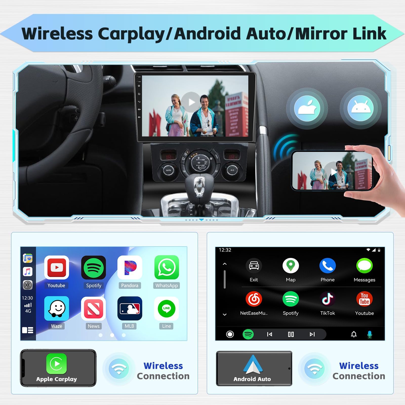 [8 Core 4G+64G] Hikity Car Radio per Peugeot 3008 2009-2016 Wireless Carplay Android Auto Android Autoradio 9 Pollici Stereo Auto con GPS 32EQ WIFI Bluetooth SWC MIC Telecamera Posteriore