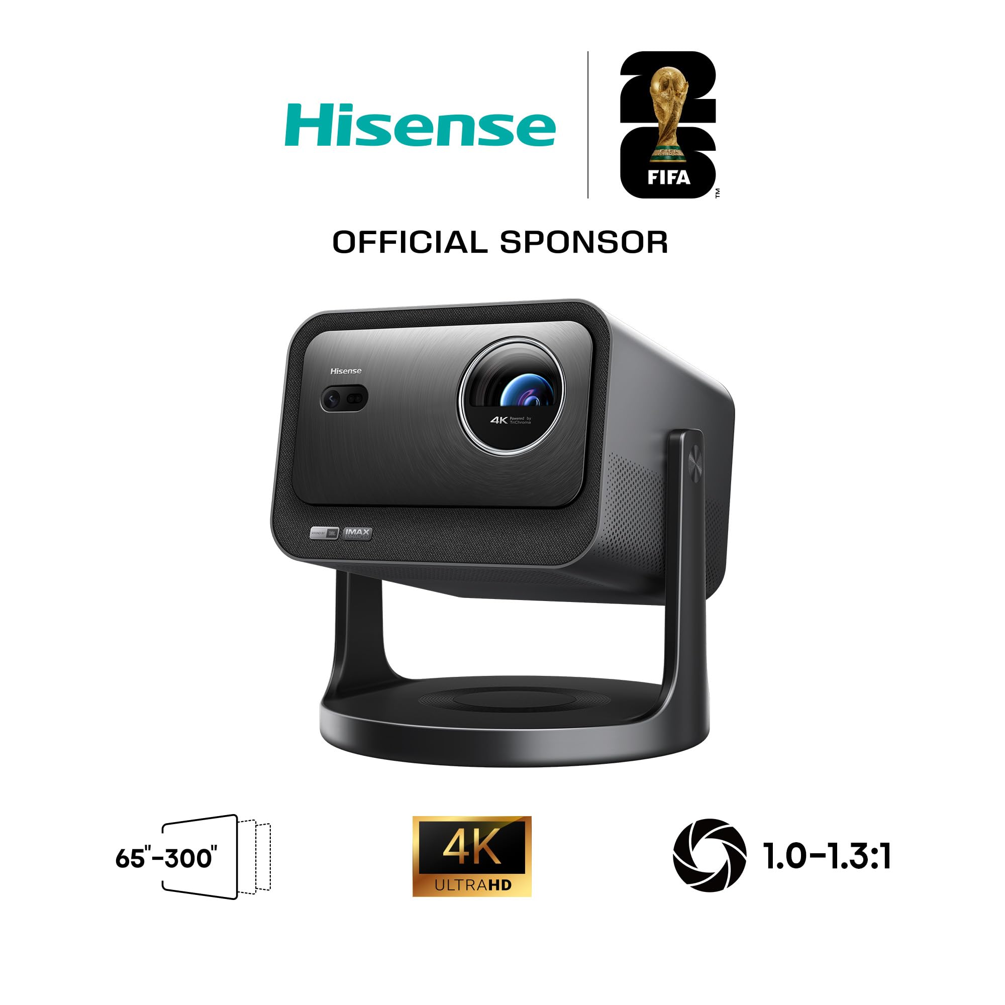 Hisense C3 - Proyector Láser TriChroma UHD 4K hasta 300", Zoom Óptico 1.0-1.3:1, 2500 Lúmenes, Contraste 2000:1, IMAX Enhanced, Dolby Vision, Movimiento 360º Horizontal, y 135º en Vertical
