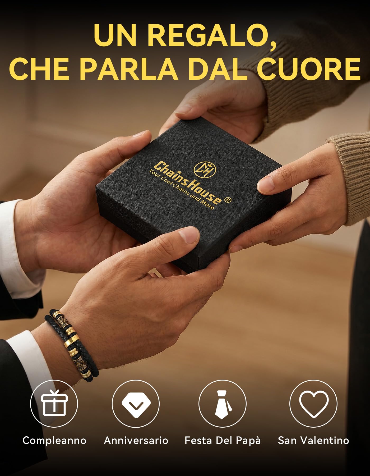 ChainsHouse Bracciale Uomo in Pelle con Biglietto Ideale Regalo per Lui