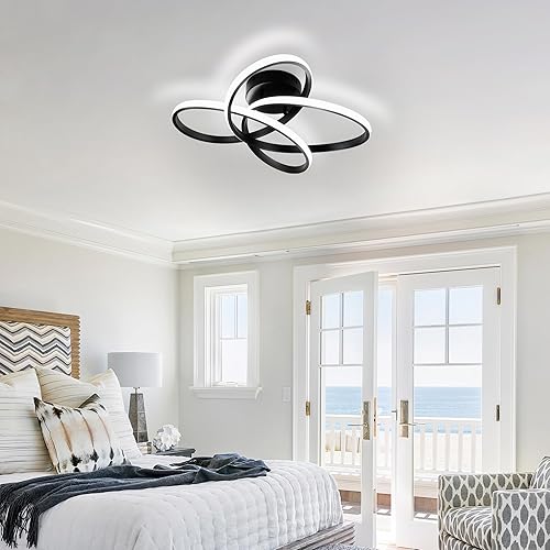 Miniatura 9 de Lámpara de Araña LED Moderna, Luz de Techo LED de 50W con Control Remoto, Cambio de Temperatura de Color 3000-6000K, Lámpara de Araña Negra