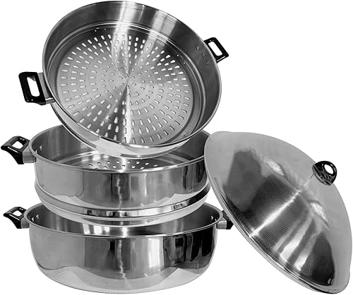 LetFeng - Vaporizador de acero inoxidable para cocinar, olla multiusos de 3 niveles, ollas de vapor de 21 pulgadas, trabajo grande para inducción y