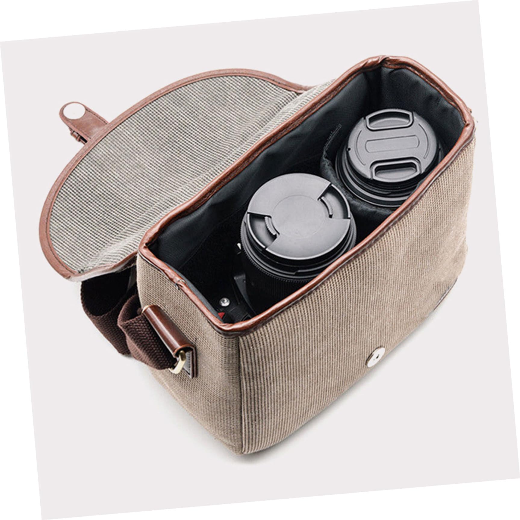 Borsa Fotografica Tracolla Khaki in Canvas Apertura Flip-open | Partizione Imbottita Rimovibile, Cinghia Regolabile, Accesso Rapido per Fotografi in Viaggio