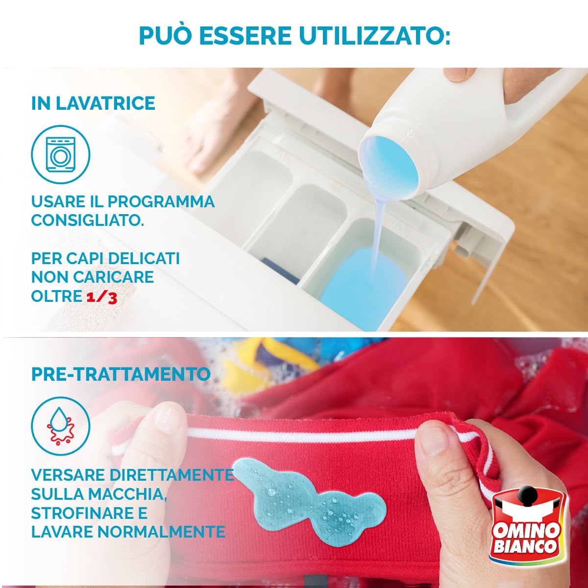 Omino Bianco - Detergente líquido para lavadora, 360 lavados, respeta colores y tejidos, perfume fresco con esencia de almizcle blanco, 2400 ml x 6 paquetes