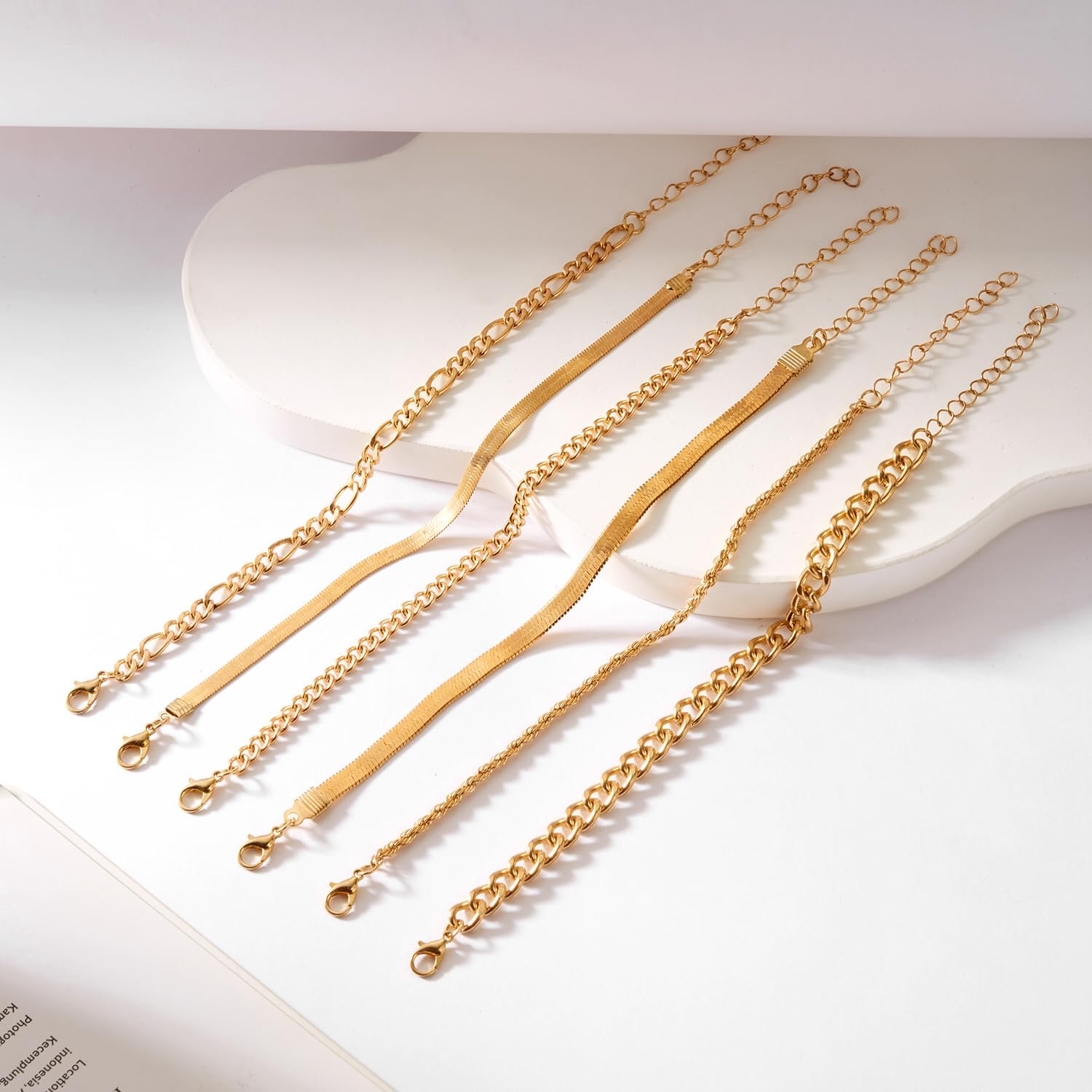 6pcs Gold Bracelets For Women Trendy Silver Bracelets Stack Non Tarnish Thin Dainty Cuban Link Accessories Jewelry - Image 6